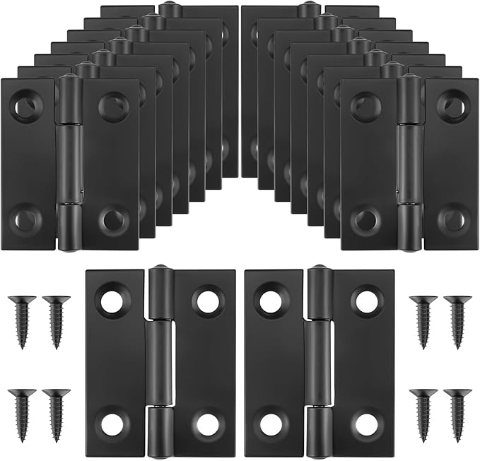16Pcs 1.5 Inch Door Hinge, Stainless Steel Folding Butt Hinges with Mounting Screws for Cabinets, Furniture, Outdoor Windows, Crafts (Black)