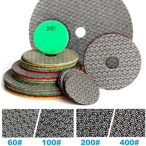 4PCS Electroplated Diamond Sanding Paper Sheet Pad, 60# 100# 200# 400# Grit 4 inch 100 mm Grinding Sandpaper Pad Hook and Loop Backing for Metal Glass Porcelain Ceramic Hand Polishing Trimming