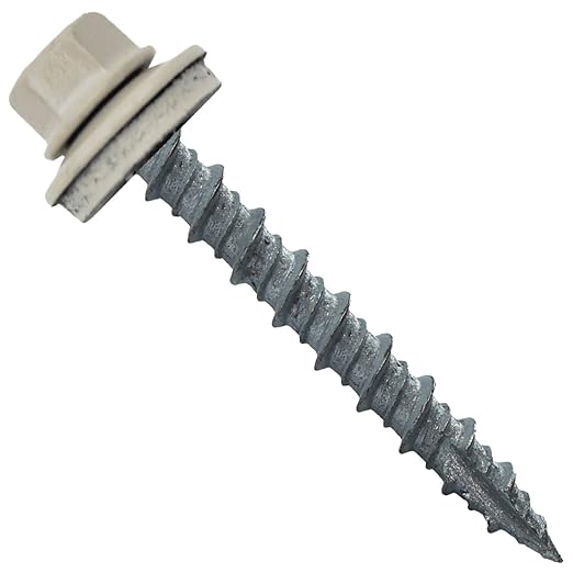 10 x 1-1/2" Light Stone Metal Roofing Screws - Hex Washer Head- Self-Starting/Tapping - EPDM Washer. 1 x 250 Count Bag - 250 Screws