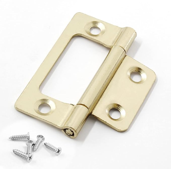 Biaungdo 6 Pcs Non-Mortise Door Hinges, 2 inch x 1 inch Bifold Butt Cabinet Hinges Vintage Furniture Hardware Antique Door Hinge with Screws for Door, Windows, Cabinet, Cupboard(Imitation Gold)