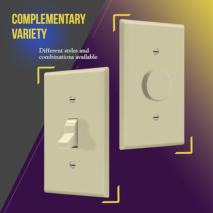 ENERLITES Toggle Light Switch Wall Plate, Gloss Finish, Size 1-Gang 4.50" x 2.76", Unbreakable Polycarbonate Thermoplastic, 8811-I-10PCS, Ivory (10 Pack)