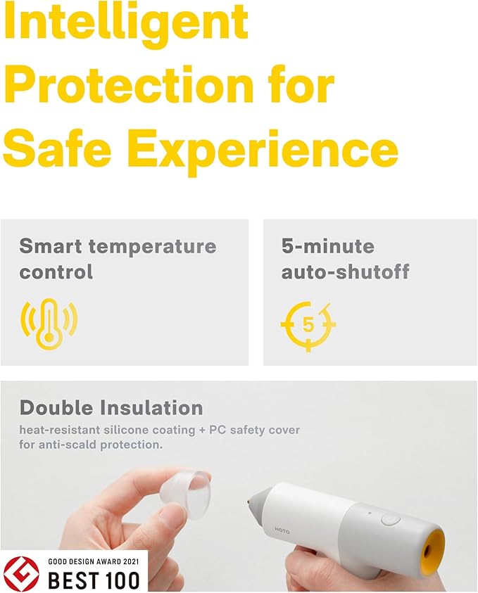 HOTO Cordless Hot Glue Gun, 30s Fast Heating, Smart Safety Control Mini Hot Glue Gun with Colored & Clear Glue Sticks, Anti-Drip, USB-C Rechargeable for Crafts DIY Arts, Creative Decorations & Repairs