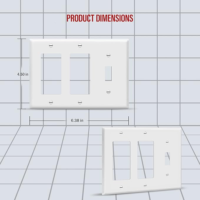 ENERLITES Combination Single Toggle/Double Decorator Rocker Outlet Wall Plate, Standard Size 3-Gang Light Switch Cover (4.5 x 6.38), Polycarbonate Thermoplastic, UL Listed, 881132-W, White, 10 Pack
