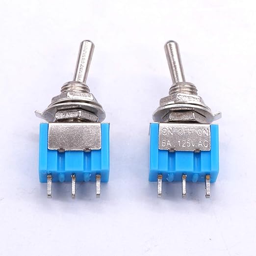 Taiss 10Pcs SPDT Mini Toggle Switch 3 Pin 3 Position ON/Off/ON Miniature Toggle Switches AC 125V/6A Toggle Switch MTS-103