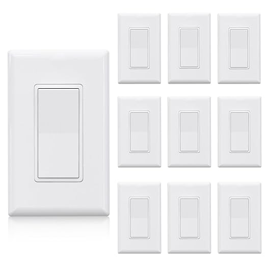 ELEGRP 3 Way Decorator Light Switch, 15Amp, 120-277 Volt, AC Rocker Paddle Wall Switch Replacement, Self-Grounding, Residential Grade, Screwless Wall Plate, UL Listed (10 Pack, Glossy White)