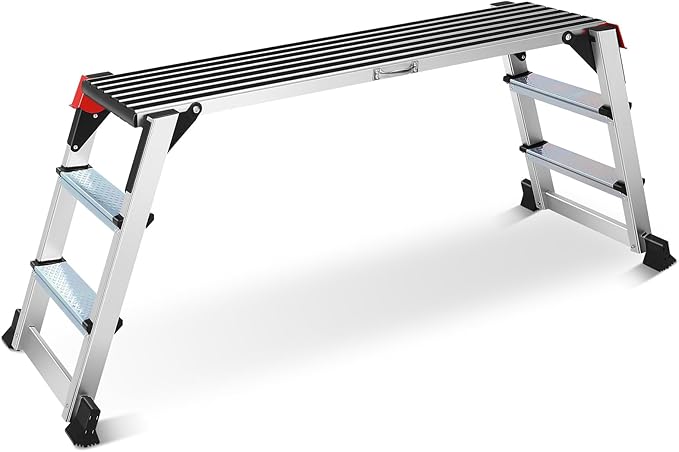 Work Platform Two Step Ladder, 50"×12"×27" Aluminum Platform, Heavy Duty Folding Work Bench Non-Slip 330 lbs Load Capacity for Washing Vehicles, Cleaning, Painting