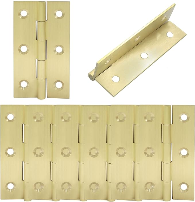 Murtenze 8 Pcs 3 Inch Mini Solid Brass Hinges，Brass Cabinet Hinges Small Box Hinges Butt Hinges for Cabinet, Drawer, Wood Box