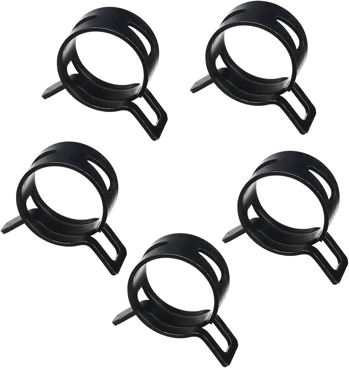 5pcs 0.59" ID Constant Tension Band Hose Clamps, 15mm Spring Band Type Action Hose Clamp Manganese Steel Fuel Line Clamp Low Pressure Air Clip Clamp for Fuel Hose Line Water Pipe Air Tube black