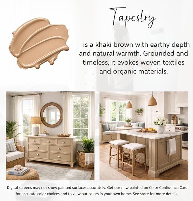 ALL-IN-ONE Paint by Heirloom Traditions, Tapestry (Khaki Brown), Gallon - Durable cabinet and furniture paint. Built in primer and top coat, no sanding needed. Includes our 30 featured color card.