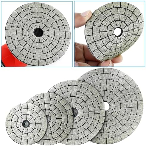 4PCS Electroplated Diamond Sanding Pad, 60#/100#/200#/400# Grit 3inch 75mm Grinding Disc Hook and Loop Backing for Stone Tile Glass Trimming & Metal Polishing & Wood Sanding