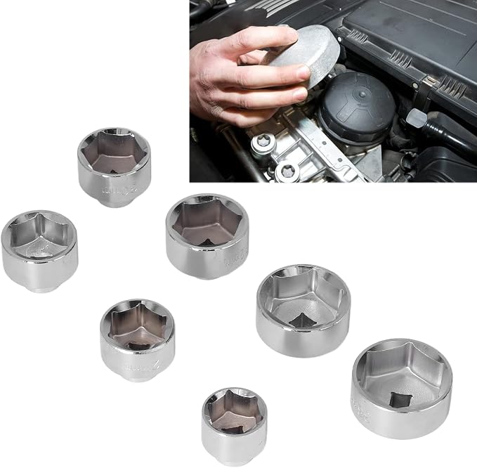 7pcs Oil Filter Cap Wrench Socket Set 3/8in Drive 24 27 29 30 32 36 38mm Replacement for