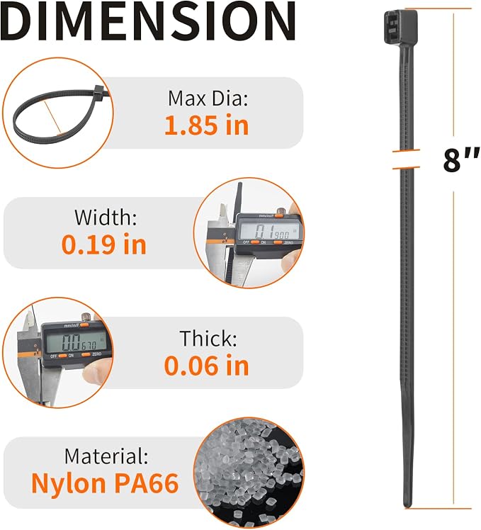 8 Inch Zip Ties 2000Pcs Black Heavy Duty Cable Ties 85 LBS Tensile Strength, Self-Locking UV Resistant for Indoor and Outdoor