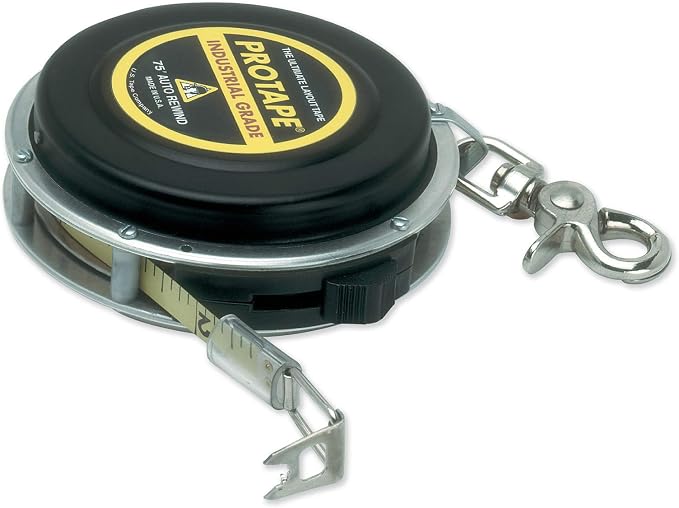ProTape 3/8" x 75' Auto-Rewind Tape Measure w/ Nylon Coated Blade 46122 (975CB) 8ths & Diameter by US Tape
