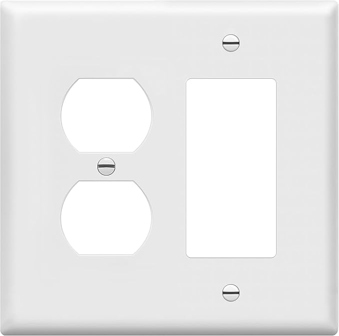 ENERLITES Combination Duplex Receptacle Outlet/Decorator Rocker Light Switch Wall Plate Cover, Midway Size 2-Gang 4.88" x 4.92", Polycarbonate Thermoplastic, UL Listed, 882131M-W, White