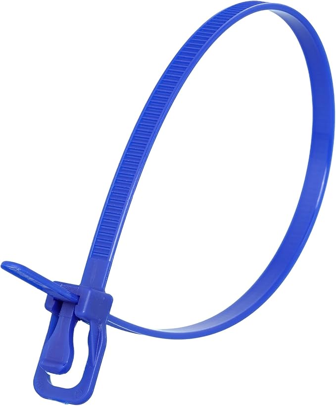 RETYZ 12-Inch Blue Reusable Releasable Cable Ties – 100 Pack, 50 lb Strength, Patented Quick-Release, Tool-Free Design for Home, Office, and Light Industrial Use