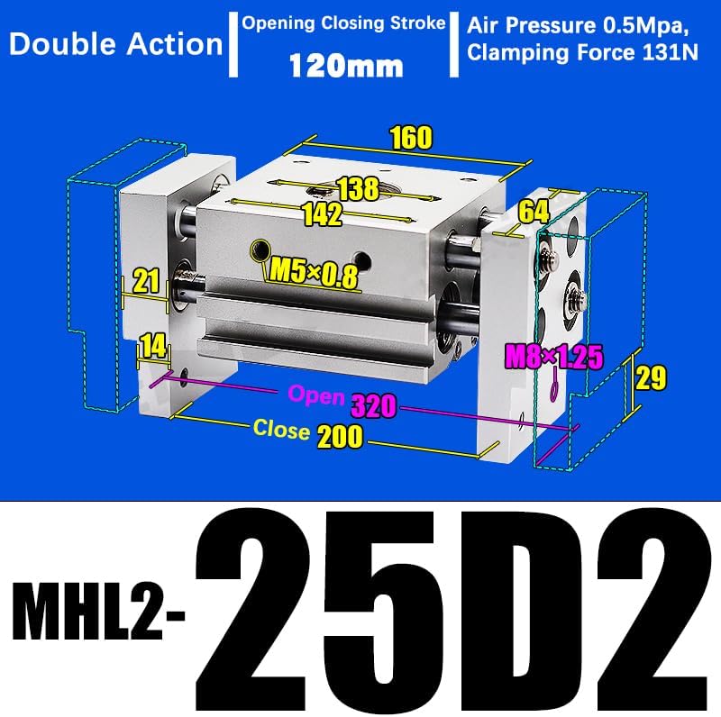 MHL2-20D MHL2-20D1 MHL2-20D2 Double Acting Pneumatic clamp Wide Type Pneumatic clamp Parallel Cylinder Aluminum clamp(MHL2-25D2)