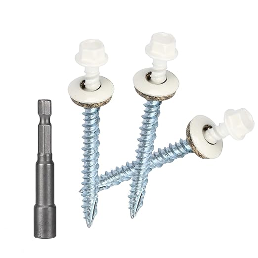 Metal Roofing Screws 10 x 2 inch, Brite White Hex Head Sheet Metal Roof Screw with EPDM Washer for Corrugated Roofing (250Pcs)