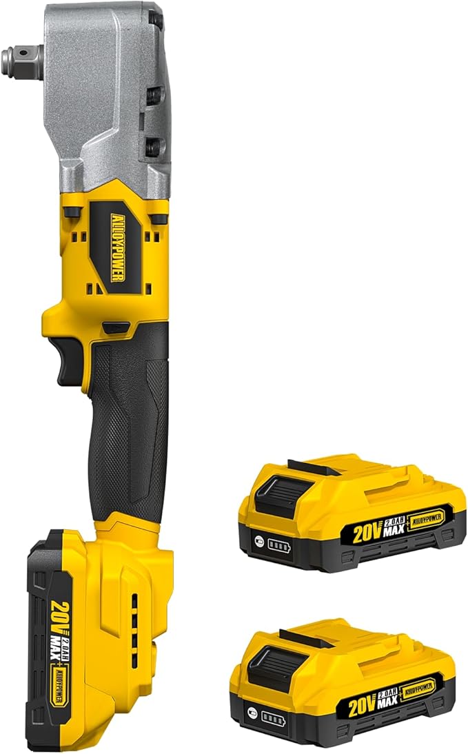 20V Brushless Right Angle Impact Wrench, 1/2", 207 FT-LBS | Slim 90°head, 2 batteries,2-speed control,LED light, for Tight Spaces, Automotive Repair, Engine Bay & Machinery Maintenance