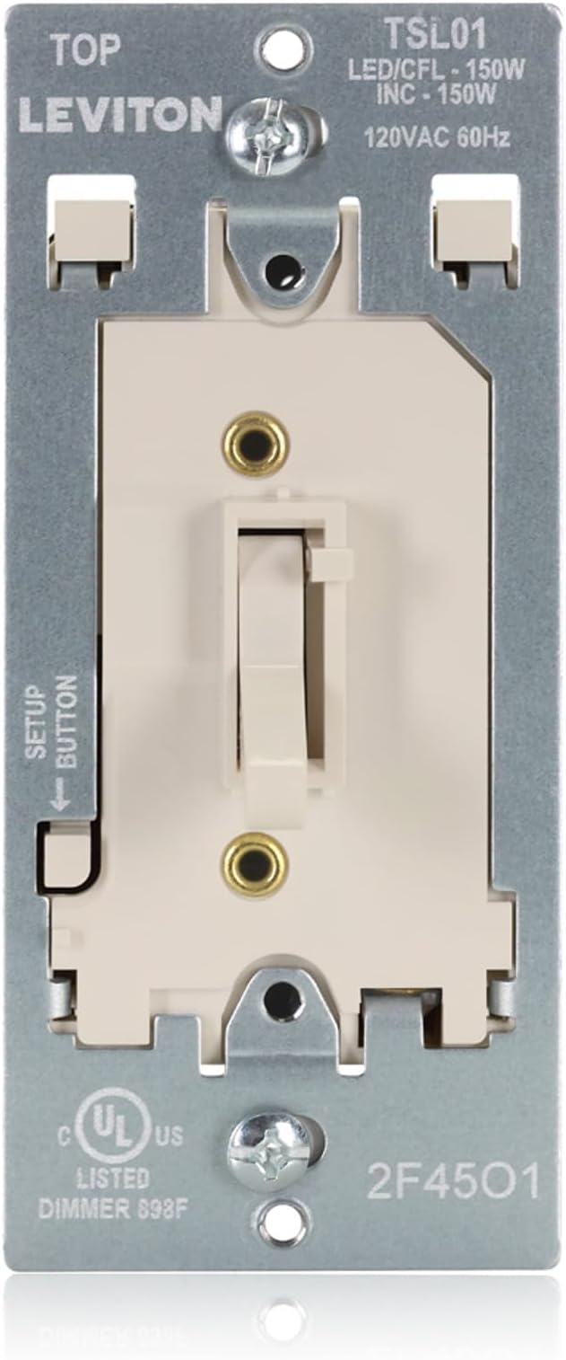 Leviton Toggle Slide LED Advanced Dimmer Switch for 150W Dimmable LED, Halogen and Incandescent Bulbs and Fixtures, TSL01-T, Light Almond