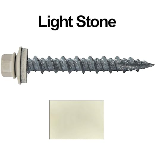 10 x 1-1/2" Light Stone Metal Roofing Screws - Hex Washer Head- Self-Starting/Tapping - EPDM Washer. 8 X 250 Bags - 2,000 Screws