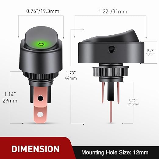 Nilight 5PCS LED Lighted Rocker Switch 12V Green LED Illuminated ON Off Toggle 30A 3Pin SPST Oval Shaped 12mm Hole for Automotive Car Truck RV Motorcycles Marine Boats