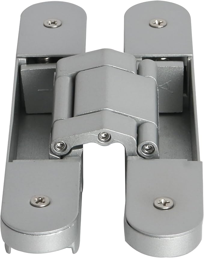 4-Pack 7 inch Silver Hidden Door Hinges,Heavy Duty Zinc Alloy Concealed Hinges, 180 Degree Invisible Hinge, 3 Way Adjustable Butt Hinge
