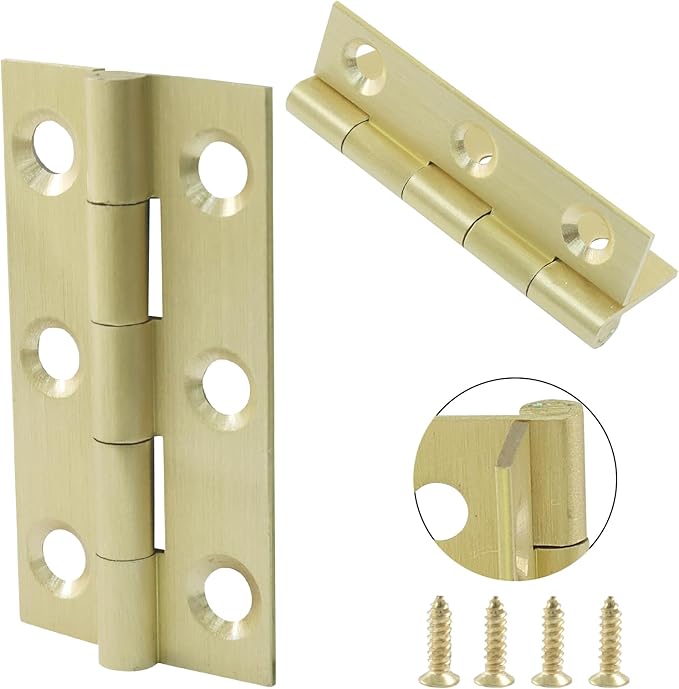 Murtenze 4 Pcs 2 Inch Mini Solid Brass Hinges，Brass Cabinet Hinges Small Box Hinges Butt Hinges for Cabinet, Drawer, Wood Box