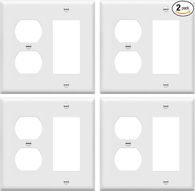 ENERLITES Combination Duplex Receptacle Outlet/Decorator Rocker Light Switch Wall Plate Cover, Standard Size 2-Gang 4.50" x 4.57", Polycarbonate Thermoplastic, UL Listed, 882131-W, White, 4 Pack