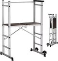 APARECIUM 5' Foldable Aluminum Scaffolding, Portable Scaffolding Ladder, Rolling Scaffolding Work Platform, Scaffold Tower, Ladder Stool Work Bench, Adjustable Work Platform, 330 Lbs Duty Rate