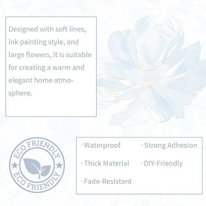 78.7"x17.3" Peel and Stick Wallpaper Blue Floral Boho Cute Contact Paper Light Blue Girly White Flower Wallpaper Removable Dorm Girls Wall Paper Self Adhesive Modern Kitchen Bedroom Vinyl Roll