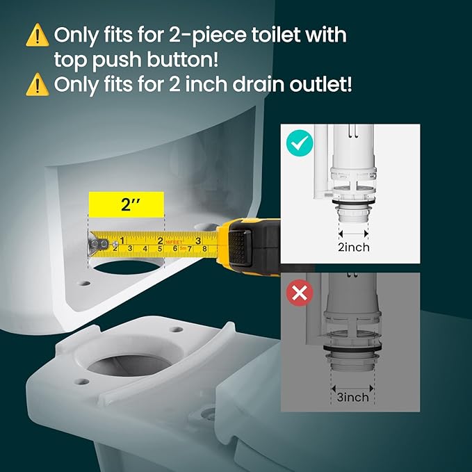 R&T 2-Inch Toilet Flush Valve Replacement Kit with Push Button, Tank to Bowl Gasket with SUS304 Bolts, Toilet Repair Kit Inside Tank for 2-piece Toilet A2473M
