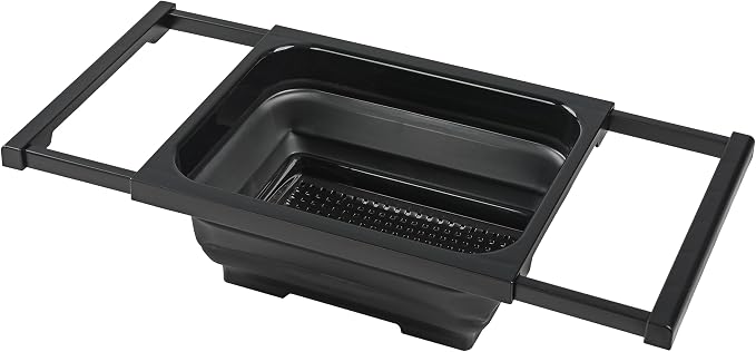 BLKP. Pearl Metal Sink, Sliding, Foldable, Includes Drain Stop, Compact, Storage, Made in Japan, Black