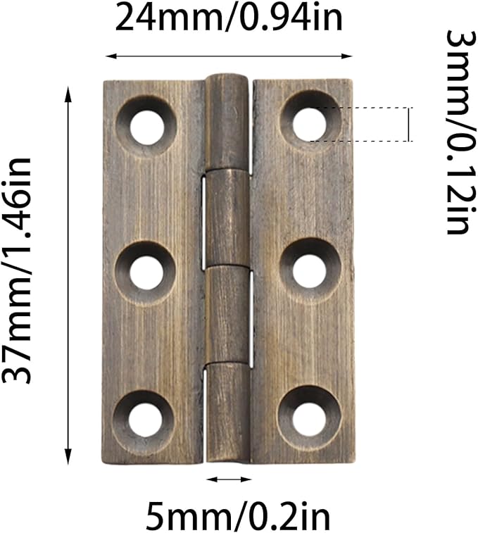 8 Pcs 24mmx37mm / 0.94" x 1.46" Bronze Mini Hinges, 1.5 Inch Solid Brass Folding Butt Hinge, Cabinet Hinge for Jewelry Box, Drawer Cabinet Furniture