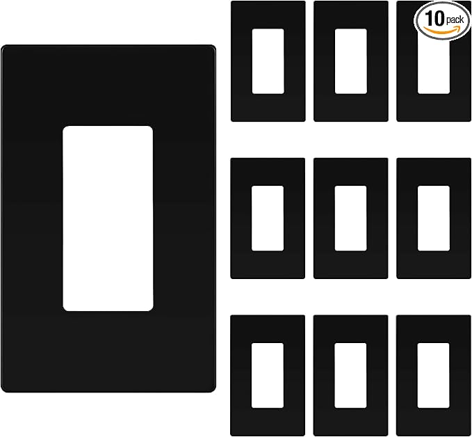 ENERLITES Screwless Decorator Wall Plates Child Safe Outlet Covers, Gloss Finish, Medium Size 1-Gang 4.88" H x 3.11" L, Unbreakable Polycarbonate Thermoplastic, SI8831M-BK-10PCS, Black