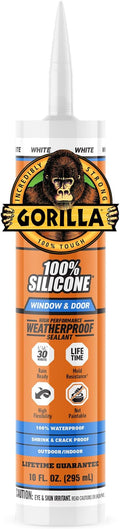 Gorilla 100% Silicone Sealant Caulk Window & Door, 10 Ounce Cartridge, White