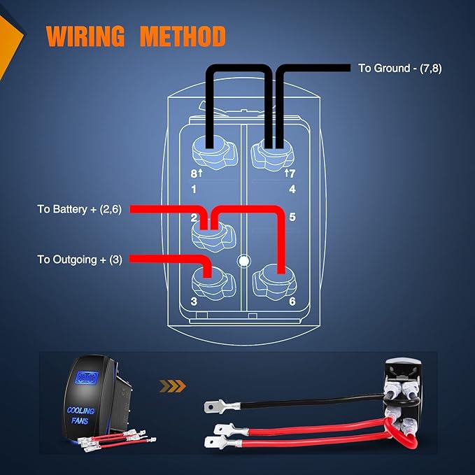 Nilight Cooling Fans Rocker Switch Led Light Bar 5Pin Laser On Off SPST switches 20A/12V 10A/24V Blue with Jumper Wires Set for Cars Trucks RVs