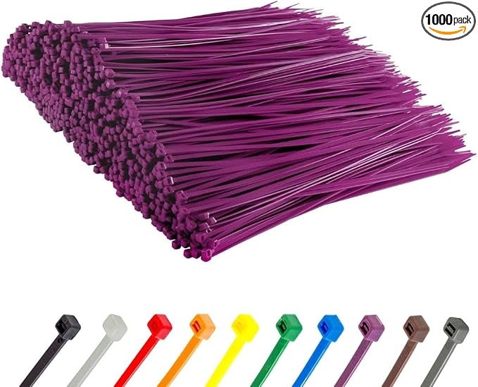 GTSE 8 Inch Purple Zip Ties, 1,000 Bulk Pack, 18lb Strength, UV Resistant Small Nylon Cable Ties, Self-Locking 8" Tie Wraps
