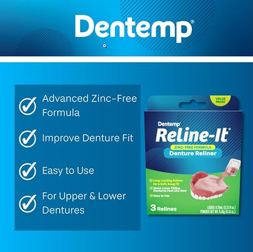 Dentemp Denture Reline Kit Value Pack - Advanced Formula Reline It Denture Reliner - Denture Kit to Refit and Tighten Dentures for Both Upper & Lower Denture - 3 Relines (Packaging May Vary)