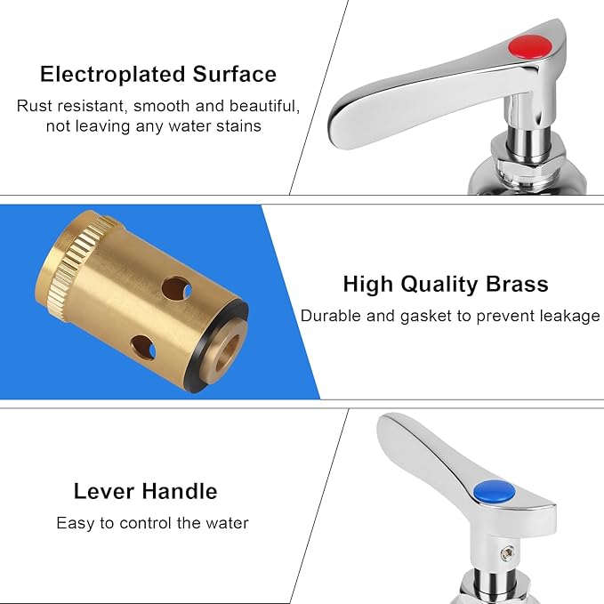 Handle Stem Assembly Replacement Valve Hot & Cold, Brass Spindle Assembly Cartridge Faucet Valve for Kitchen Wall Mount Commercial Faucet