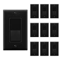 ENERLITES Decorator Paddle Rocker Light Switch with Wall Plate, Gloss Finish, Single Pole, 3 Wire, Grounding Screw, Residential Grade, 15A 120V/277V, UL Listed, 91150-BKWP-10PCS, Black (10 Pack)