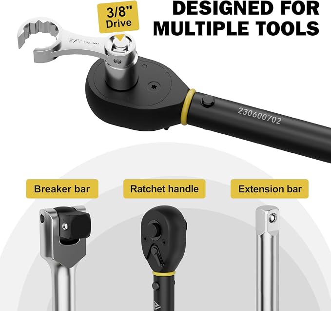 12 Pcs SAE Torque Adapter Set, Side-Open 5/16" to 7/8", 3/8" Drive | Cr-Mo Steel, 12-Point Torque Wrench Extension for HVAC, Automotive, Brake, Fuel Lines & Tight Spaces
