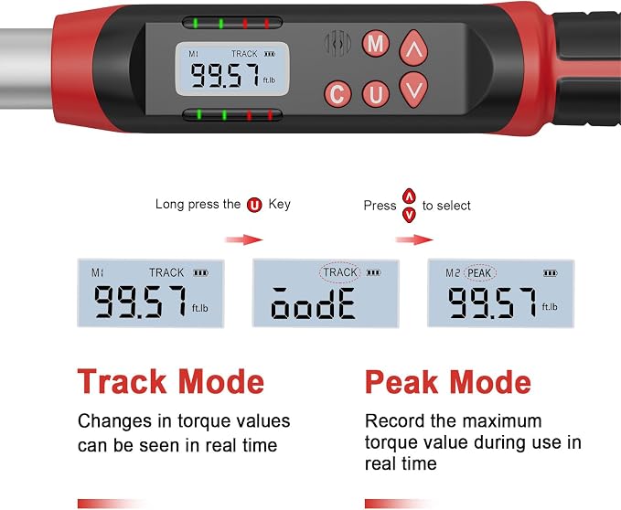VANPO Digital Torque Wrench 1/2-Inch Drive 5-99.5 ft-lbs./6.8-135Nm, Electronic Torque Wrench with Preset Value, Buzzer and LED Notification, ±2% Accuracy for Moto, Car
