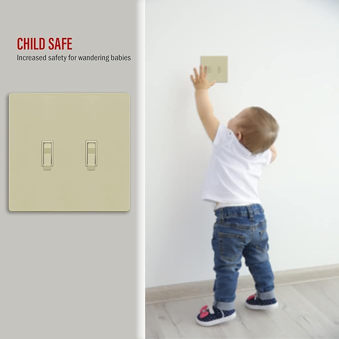 ENERLITES Screwless Double Toggle Switch Wall Plate, Child Safe Dual Light Switch Cover, Standard Size 2-Gang 4.68" x 4.73", Unbreakable Polycarbonate Thermoplastic, UL Listed, SI8812-I, Glossy, Ivory