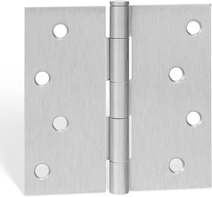 goldenwarm 3 Pack Nickel Door Hinges 4inch x 4 inch Door Hinges Brushed Nickel Door Hardware Satin Nickel Iron Door Hinge with Square Corners
