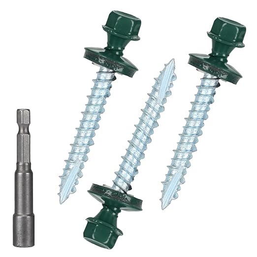 Metal Roofing Screws 10 x 1-1/2 inch, Green Hex Head Sheet Metal Roof Screw with EPDM Washer for Corrugated Roofing (250Pcs)