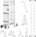 VEVOR Multi-Purpose Folding Ladder, 7-in-1 Tall Step Ladder, A Frame 3 Step Adjustable Telescoping Ladder, 12ft Reach Height Heavy Duty Extension Ladder, 330 lbs Capacity for Household Outdoor Work