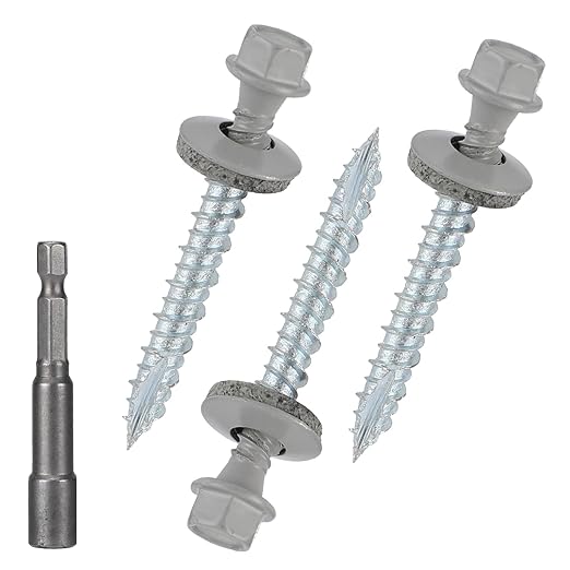 Metal Roofing Screws 10 x 1-1/2 inch, Gray Hex Head Sheet Metal Roof Screw with EPDM Washer for Corrugated Roofing (250Pcs)