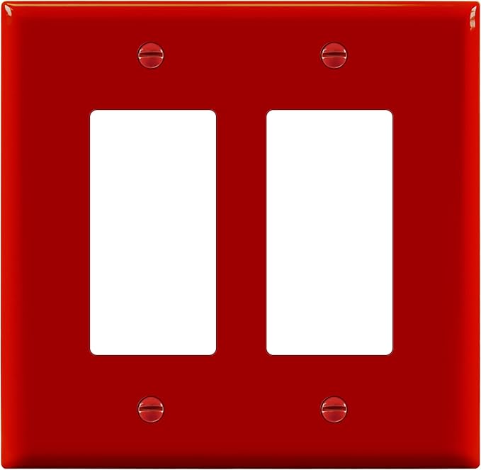 ENERLITES Decorator Light Switch or Receptacle Outlet Wall Plate, Mid-Size 2-Gang 4.88" x 4.92", Polycarbonate Thermoplastic, UL Listed, 8832M-R, Red