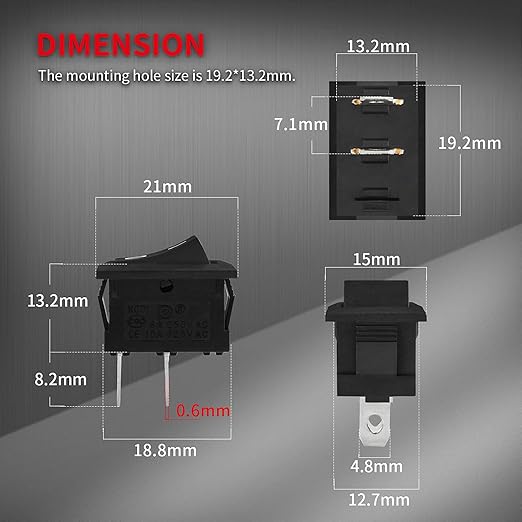 DaierTek Mini ON and Off Rocker Switch 12V 20A T85 2 Pin SPST Small ON Off 120V 10A Rocker Toggle KCD1 Switch Pre-Wired Black for Automotive, Car -10Pack