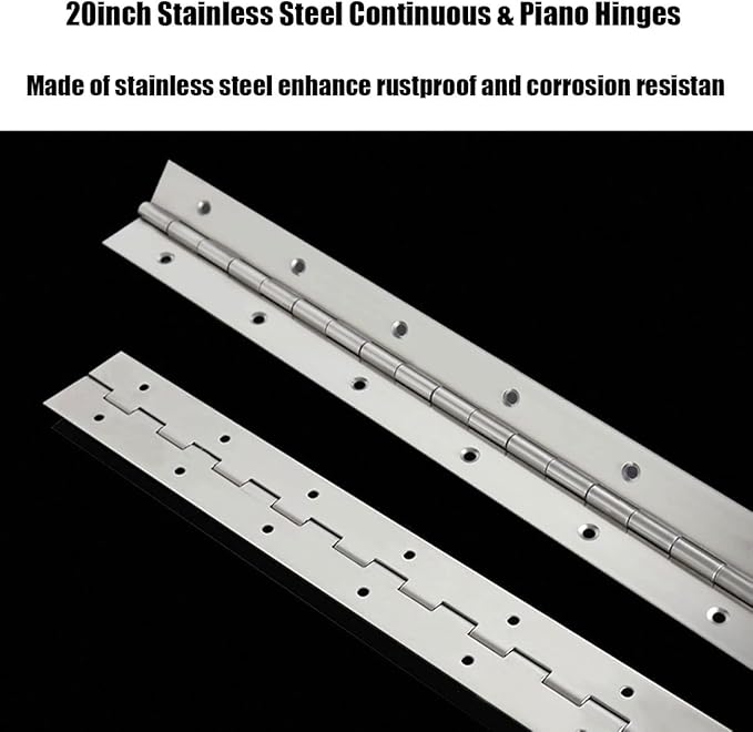 EPHECH 20Inch Continuous & Piano Hinges, 2PCS Heavy Duty Stainless Steel Piano Hinge, Smooth Polished Folding Continuous Hinge, 0.04inch Leaf Thickness, 1.2inch Open Width